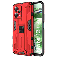 Funda Bumper Silicona y Plastico Mate Carcasa con Magnetico Soporte KC1 para Xiaomi Redmi Note 12 5G Rojo