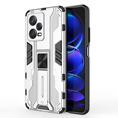 Funda Bumper Silicona y Plastico Mate Carcasa con Magnetico Soporte KC1 para Xiaomi Redmi Note 12 Pro 5G Plata