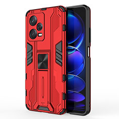Funda Bumper Silicona y Plastico Mate Carcasa con Magnetico Soporte KC1 para Xiaomi Redmi Note 12 Pro 5G Rojo