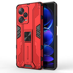 Funda Bumper Silicona y Plastico Mate Carcasa con Magnetico Soporte KC1 para Xiaomi Redmi Note 12 Pro+ Plus 5G Rojo