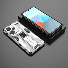 Funda Bumper Silicona y Plastico Mate Carcasa con Magnetico Soporte KC1 para Xiaomi Redmi Note 13 Pro+ Plus 5G Plata