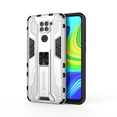 Funda Bumper Silicona y Plastico Mate Carcasa con Magnetico Soporte KC1 para Xiaomi Redmi Note 9 Plata