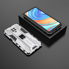Funda Bumper Silicona y Plastico Mate Carcasa con Magnetico Soporte KC1 para Xiaomi Redmi Note 9 Pro Max Plata