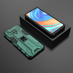 Funda Bumper Silicona y Plastico Mate Carcasa con Magnetico Soporte KC1 para Xiaomi Redmi Note 9 Pro Max Verde