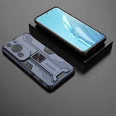 Funda Bumper Silicona y Plastico Mate Carcasa con Magnetico Soporte KC2 para Huawei P60 Art Azul