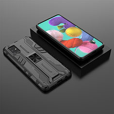 Funda Bumper Silicona y Plastico Mate Carcasa con Magnetico Soporte KC2 para Samsung Galaxy A51 4G Negro
