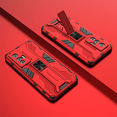 Funda Bumper Silicona y Plastico Mate Carcasa con Magnetico Soporte KC2 para Vivo X70 5G Rojo