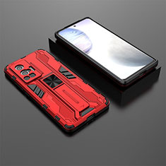 Funda Bumper Silicona y Plastico Mate Carcasa con Magnetico Soporte KC2 para Vivo X70 Pro 5G Rojo