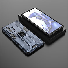 Funda Bumper Silicona y Plastico Mate Carcasa con Magnetico Soporte KC2 para Xiaomi Mi 11T Pro 5G Azul