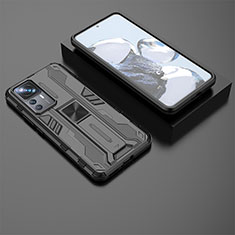 Funda Bumper Silicona y Plastico Mate Carcasa con Magnetico Soporte KC2 para Xiaomi Mi 12T Pro 5G Negro
