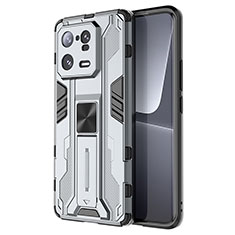 Funda Bumper Silicona y Plastico Mate Carcasa con Magnetico Soporte KC2 para Xiaomi Mi 13 Pro 5G Gris