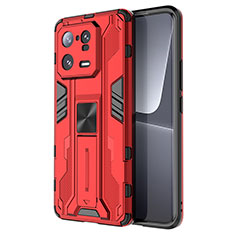 Funda Bumper Silicona y Plastico Mate Carcasa con Magnetico Soporte KC2 para Xiaomi Mi 13 Pro 5G Rojo