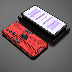 Funda Bumper Silicona y Plastico Mate Carcasa con Magnetico Soporte KC2 para Xiaomi Poco F5 Pro 5G Rojo