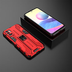 Funda Bumper Silicona y Plastico Mate Carcasa con Magnetico Soporte KC2 para Xiaomi POCO M3 Pro 5G Rojo