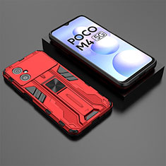 Funda Bumper Silicona y Plastico Mate Carcasa con Magnetico Soporte KC2 para Xiaomi Poco M4 5G Rojo