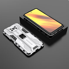 Funda Bumper Silicona y Plastico Mate Carcasa con Magnetico Soporte KC2 para Xiaomi Poco X3 NFC Blanco
