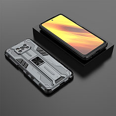 Funda Bumper Silicona y Plastico Mate Carcasa con Magnetico Soporte KC2 para Xiaomi Poco X3 NFC Gris