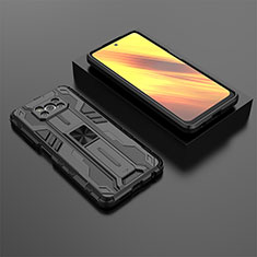 Funda Bumper Silicona y Plastico Mate Carcasa con Magnetico Soporte KC2 para Xiaomi Poco X3 NFC Negro