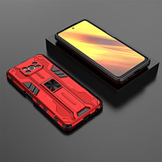Funda Bumper Silicona y Plastico Mate Carcasa con Magnetico Soporte KC2 para Xiaomi Poco X3 NFC Rojo