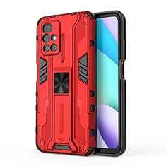 Funda Bumper Silicona y Plastico Mate Carcasa con Magnetico Soporte KC2 para Xiaomi Redmi 10 4G Rojo