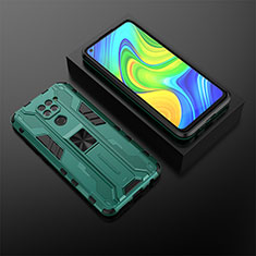 Funda Bumper Silicona y Plastico Mate Carcasa con Magnetico Soporte KC2 para Xiaomi Redmi 10X 4G Verde