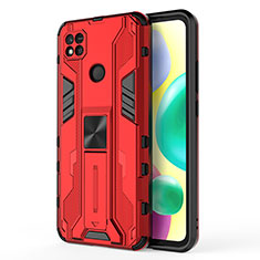 Funda Bumper Silicona y Plastico Mate Carcasa con Magnetico Soporte KC2 para Xiaomi Redmi 9 India Rojo