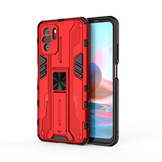 Funda Bumper Silicona y Plastico Mate Carcasa con Magnetico Soporte KC2 para Xiaomi Redmi Note 10 4G Rojo