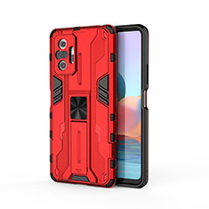 Funda Bumper Silicona y Plastico Mate Carcasa con Magnetico Soporte KC2 para Xiaomi Redmi Note 10 Pro 4G Rojo