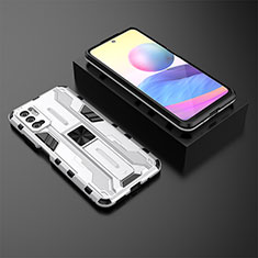 Funda Bumper Silicona y Plastico Mate Carcasa con Magnetico Soporte KC2 para Xiaomi Redmi Note 10T 5G Blanco