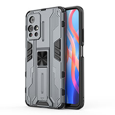 Funda Bumper Silicona y Plastico Mate Carcasa con Magnetico Soporte KC2 para Xiaomi Redmi Note 11 5G Gris