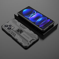 Funda Bumper Silicona y Plastico Mate Carcasa con Magnetico Soporte KC2 para Xiaomi Redmi Note 12 Pro 5G Negro