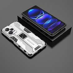 Funda Bumper Silicona y Plastico Mate Carcasa con Magnetico Soporte KC2 para Xiaomi Redmi Note 12 Pro+ Plus 5G Blanco