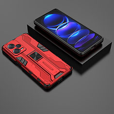 Funda Bumper Silicona y Plastico Mate Carcasa con Magnetico Soporte KC2 para Xiaomi Redmi Note 12 Pro+ Plus 5G Rojo