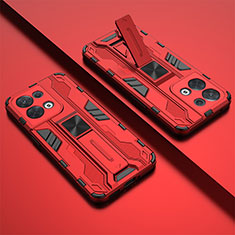 Funda Bumper Silicona y Plastico Mate Carcasa con Magnetico Soporte KC2 para Xiaomi Redmi Note 13 Pro 5G Rojo