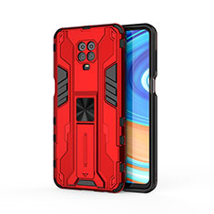Funda Bumper Silicona y Plastico Mate Carcasa con Magnetico Soporte KC2 para Xiaomi Redmi Note 9 Pro Max Rojo