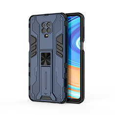 Funda Bumper Silicona y Plastico Mate Carcasa con Magnetico Soporte KC2 para Xiaomi Redmi Note 9S Azul