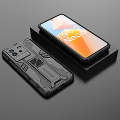 Funda Bumper Silicona y Plastico Mate Carcasa con Magnetico Soporte KC3 para Vivo iQOO Neo6 5G Negro