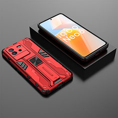 Funda Bumper Silicona y Plastico Mate Carcasa con Magnetico Soporte KC3 para Vivo iQOO Neo6 5G Rojo