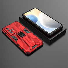 Funda Bumper Silicona y Plastico Mate Carcasa con Magnetico Soporte KC3 para Vivo X70 5G Rojo