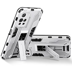 Funda Bumper Silicona y Plastico Mate Carcasa con Magnetico Soporte KC3 para Xiaomi Redmi Note 11S 5G Blanco