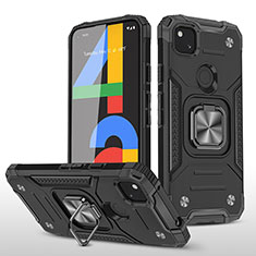 Funda Bumper Silicona y Plastico Mate Carcasa con Magnetico Soporte MQ1 para Google Pixel 4a Negro