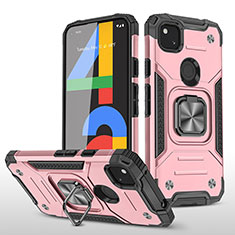 Funda Bumper Silicona y Plastico Mate Carcasa con Magnetico Soporte MQ1 para Google Pixel 4a Oro Rosa
