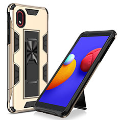 Funda Bumper Silicona y Plastico Mate Carcasa con Magnetico Soporte MQ1 para Samsung Galaxy A01 Core Oro