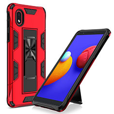Funda Bumper Silicona y Plastico Mate Carcasa con Magnetico Soporte MQ1 para Samsung Galaxy A01 Core Rojo