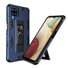 Funda Bumper Silicona y Plastico Mate Carcasa con Magnetico Soporte MQ1 para Samsung Galaxy A12 5G Azul
