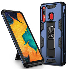 Funda Bumper Silicona y Plastico Mate Carcasa con Magnetico Soporte MQ1 para Samsung Galaxy A20 Azul