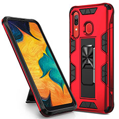 Funda Bumper Silicona y Plastico Mate Carcasa con Magnetico Soporte MQ1 para Samsung Galaxy A20 Rojo