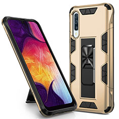 Funda Bumper Silicona y Plastico Mate Carcasa con Magnetico Soporte MQ1 para Samsung Galaxy A30S Oro