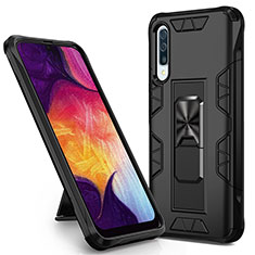 Funda Bumper Silicona y Plastico Mate Carcasa con Magnetico Soporte MQ1 para Samsung Galaxy A50S Negro