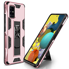 Funda Bumper Silicona y Plastico Mate Carcasa con Magnetico Soporte MQ1 para Samsung Galaxy A51 4G Oro Rosa